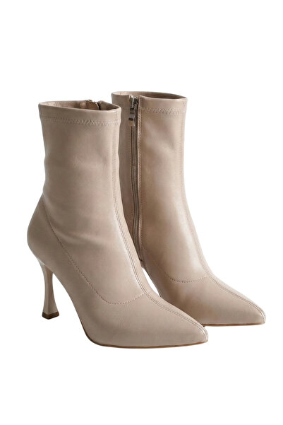 Barinoska Kadın Topuklu Streç Bot, Yandan Fermuarlı, 9 cm İnce Topuk, Padli İ...