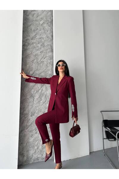 SUXİRCNHTMTS Set dublu elegant pentru femei T cu pietre aplicate Blazer și pa...