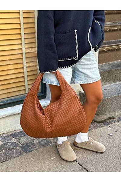 Rivina Bahes Women's Braided Leather Large Size Tote Model Handbag and Should...