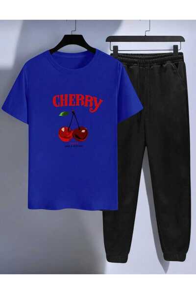 YK WEAR Cherry Printed Cotton Oversized T-Shirt & Sweatpants