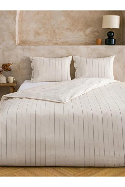 LC Waikiki Gray Striped Double Duvet Cover Set (S6)
