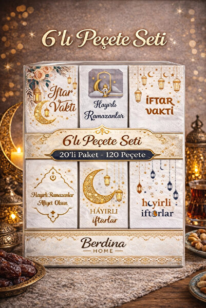 Berdina Home 6’lı Paket Ramazan Özel Peçete Seti Ramazan Pecetesi (120 Adet) ...