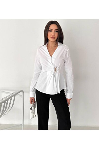 Noa&Noa Double-Breasted Collared Shirt with Buckle