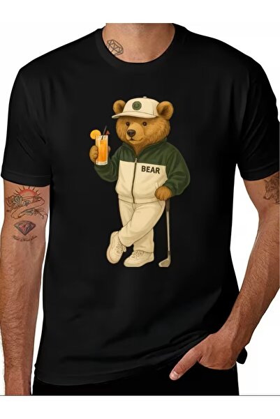 oneagılyazı Men's Vintage Golf Bear Graphic T-Shirt - Funny Golf & Beer Desig...