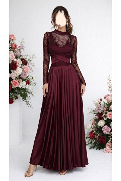 alweshah alahmar long pleated dress