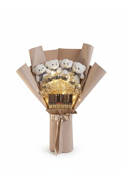 BİDOLUTAKI Işıklı Peluş Ayıcık ve Premium Çikolata Aranjman Buketi - Hediye Seti