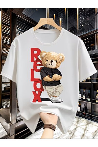 oneagılyazı Comfortable Bear Pattern, Trendy, Simple, and Creative Men's Roun...