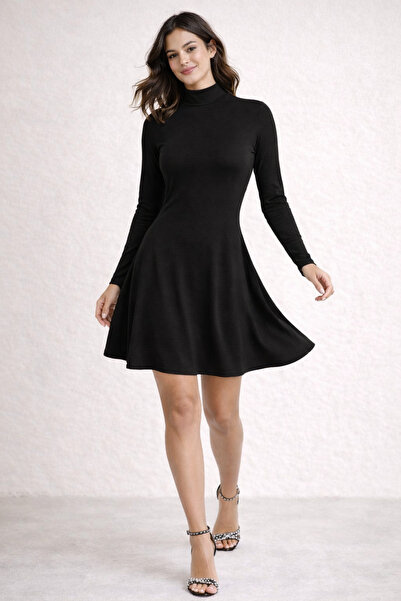 kikiriktekstil Women's 100% Cotton Long Sleeve High Neck Combed Cotton Dress