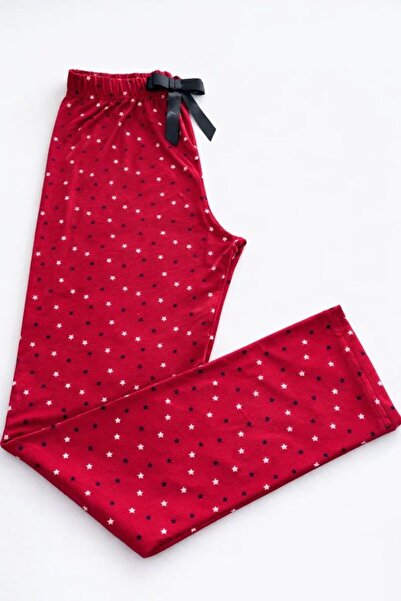 LİLORA Women's Red Star Patterned Pajama Bottoms – Soft Textured, Warm Home Wear