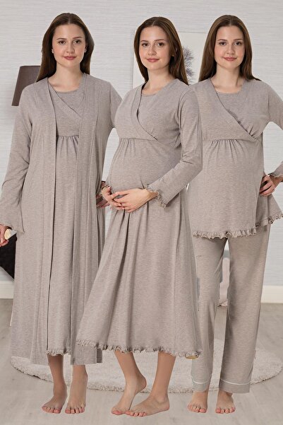 Lohusa Homewear Women's Beige Double-Breasted Simple Stylish Long Sleeve Spec...