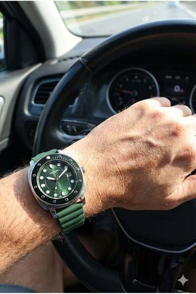 Lee Cooper Dark Green Sports Men's Wristwatch |   Green Silicone Cord, Stylish Design with Calendar