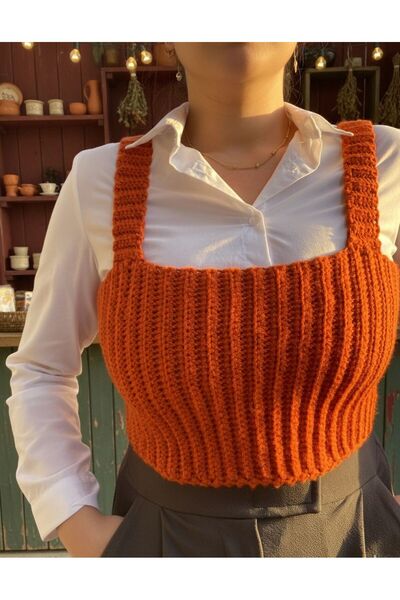 DengeArt & Handmade Kalın Örme Crop Süveter