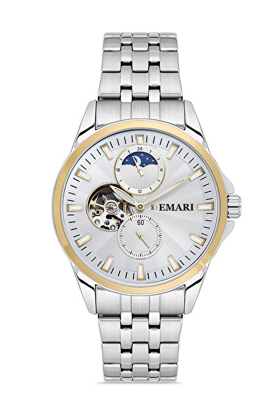 DEMARİ Automatic Men's Wristwatch – Silver Color Steel Band with Gold Detail,...