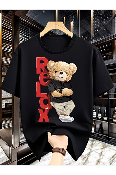 oneagılyazı Comfortable Bear Pattern, Trendy, Simple, and Creative Men's Roun...