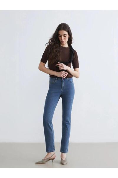 LC Waikiki بنطلون جينز نسائي بقصة ضيقة وخصر مرتفع من إنديجو (S6)