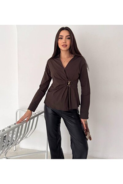 Noa&Noa Double-Breasted Collared Shirt with Buckle