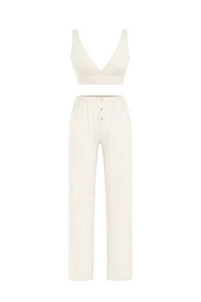 AQUELLA Ecru bustier pants two-piece set