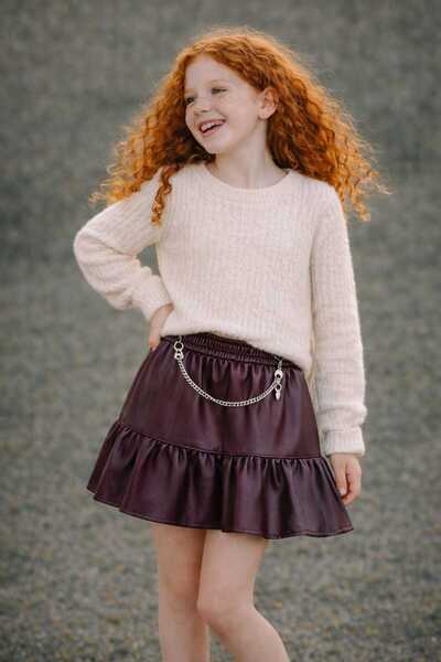 BEBEĞİME ÇORAP Fusta din piele cu detaliu lanț pentru fete