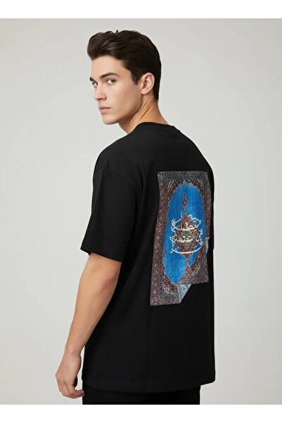 CANMODA Μπλουζάκι Unisex με στάμπα στην πλάτη, μπλε έθνικ μοτίβο χαλιού και γ...