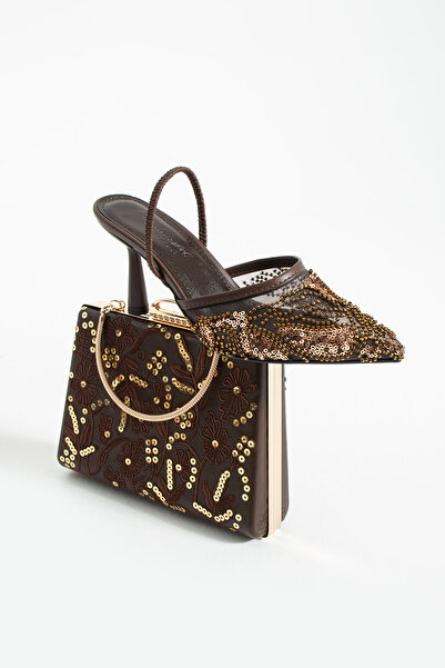 Lebibe Shoes Perie Coffee Color Shoes and Bag Combination Women's 7 cm Heeled...