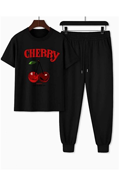 YK WEAR Cherry Printed Cotton Oversized T-Shirt & Sweatpants