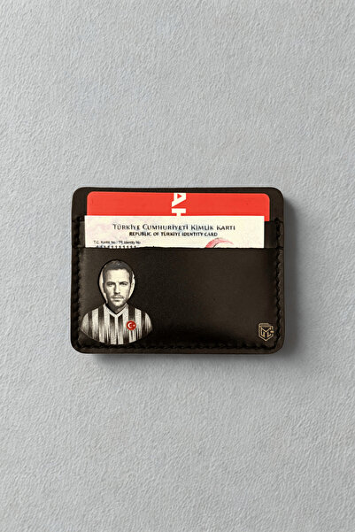 Manerro Siyah Beyaz Taraftar Temalı Hakiki Deri Cüzdan & Kartlık