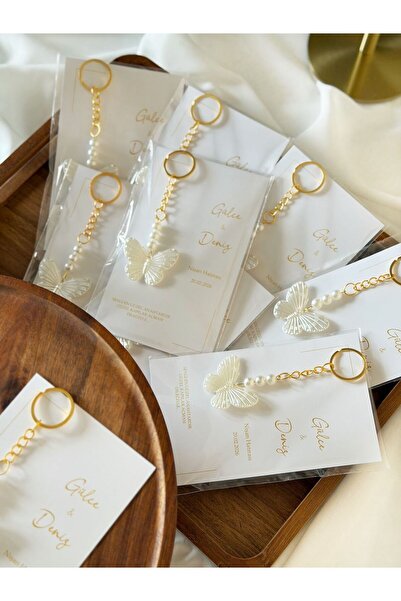 Gami Handmade Davetiyeli Kelebek Anahtarlık söz, nişan nikah kına özel gün hediyelik organizasyon-10 adet