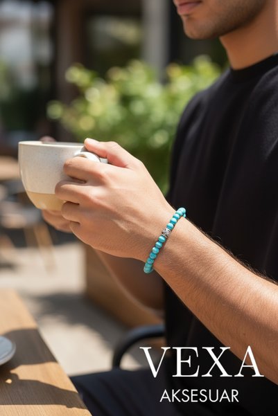 Vexa Aksesuar Natural Turquoise Stone Bracelet - Certified Natural Stone - Product with Box and Gift