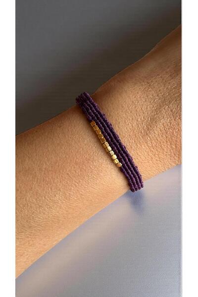 Bensei Takı Dükkanı BENSEİ Pirinç Üzeri Altın Kaplama Aksesuarlı, Mor Mikro D...