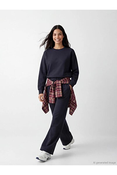 LC Waikiki Μαύρο γυναικείο παντελόνι φόρμας με ελαστική μέση και απαλή υφή (S6)