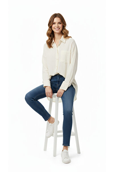 ÇINARLI MODA Kadın Oversize Geniş Kesim Desenli Kumaş Uzun Kollu Cepli Dokulu...