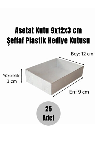 Sizeuyduk 25 Adet Asetat Kutusu 9x12x3 cm Şeffaf Plastik Hediye Kutusu