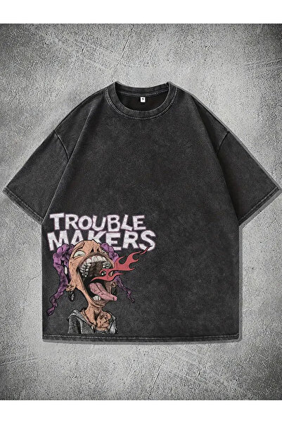 Le Savu Washable Trouble Makers Printed Unisex Oversize Vintage T-Shirt
