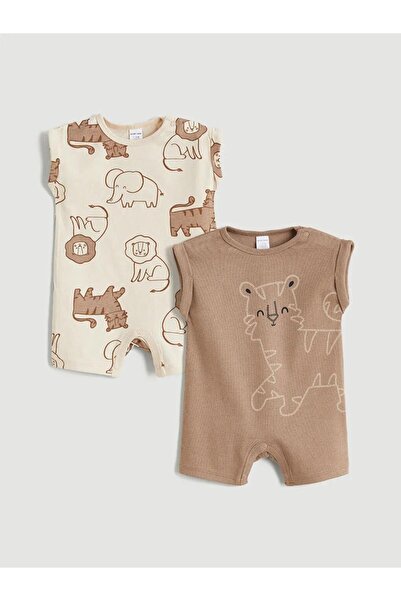 LC Waikiki Brown Crew Neck Patterned Baby Boy Overalls 2-Pack (S6)