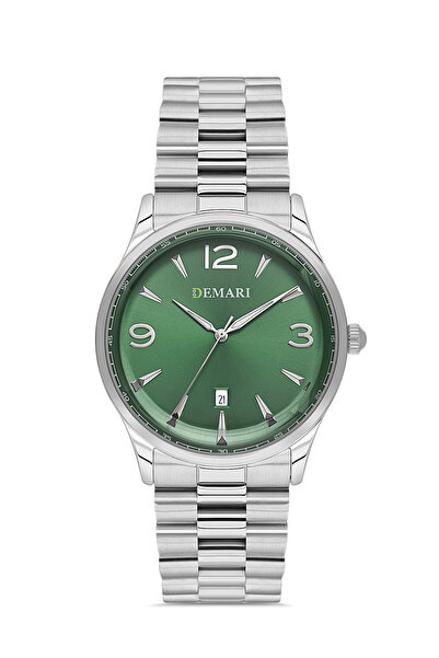 DEMARİ Men's Wristwatch Quartz Mechanism – Silver Color Steel Band Green Dial...