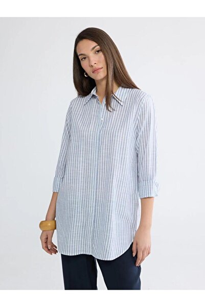 LC Waikiki Mavi Çizgili Kadın Gömlek Tunik (S6)