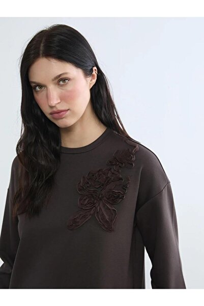 LC Waikiki Καφέ Γυναικείο Φούτερ Τουνίκ Μαλακής Υφής Oversize (S6)