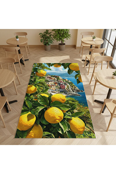 SSC Dekor Limon Desenli Halı - Yıkanabilir Kaymaz Taban Mutfak, Salon, Oda Ha...