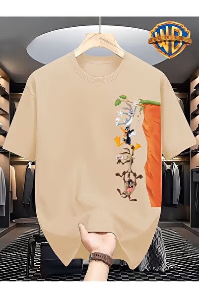 oneagılyazı Daffy Duck, Wile E. Coyote "Stacking Game" Fun Printed Men's T-Shirt