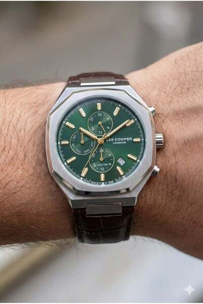 Lee Cooper Klasik ve Şık Erkek Kol Saati | 43 mm Çelik Kasa, Yeşil Kadran, De...
