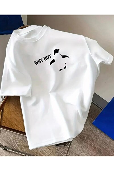 FUFLUNS Why Not Penguen Printed Unisex Women'S/Men's Oversized Crew Neck T-Shirt
