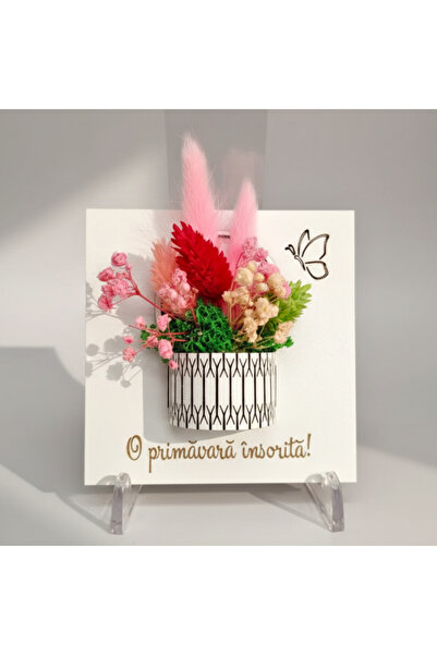 OEM Decoratiune martisor din mdf cu flori uscate, cu magnet, 10x10cm