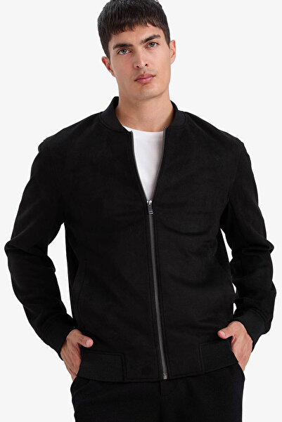 DeFacto Slim Fit Slim Fit din piele intoarsa cu guler colegiu cu fermoar buzu...