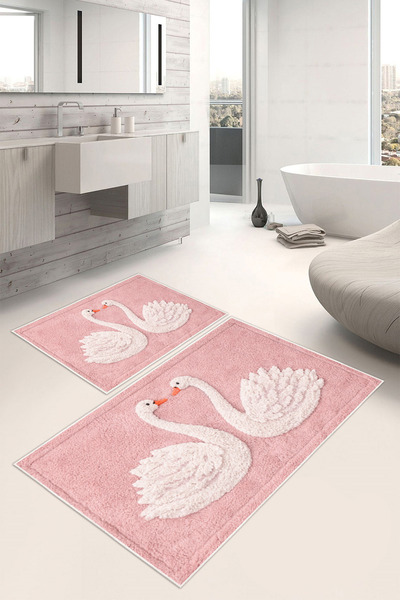 Pelura Halı Swan Patterned Digital Printed Washable 2-Piece Bath Mat