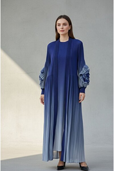 Tuana Otantik Kadın Ombré Geçişli ve Fırfır Detaylı Pliseli Uzun Tasarım Kap ...