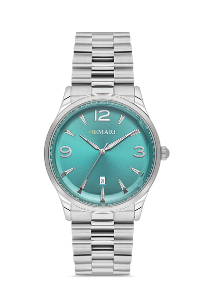 DEMARİ Erkek Kol Saati Quartz Mekanizma – Gümüş Renk Çelik Kordon Turkuaz Kad...
