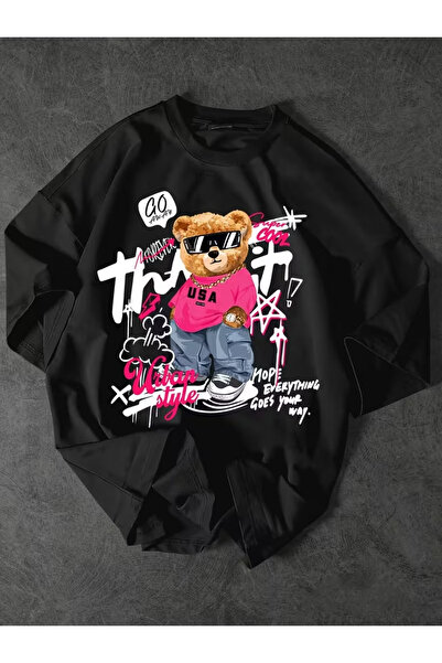 GHZAL Home Collection Unisex casual short sleeve teddy print oversized t-shir...