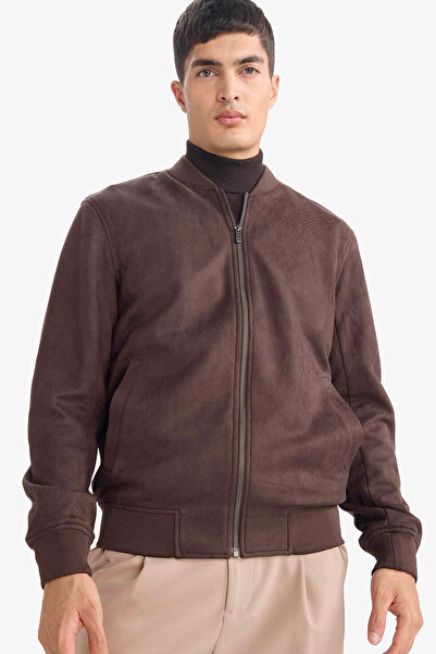 DeFacto Slim Fit College Collar Bomber Suede Brown Men's Coat A3866Ax/Bn192
