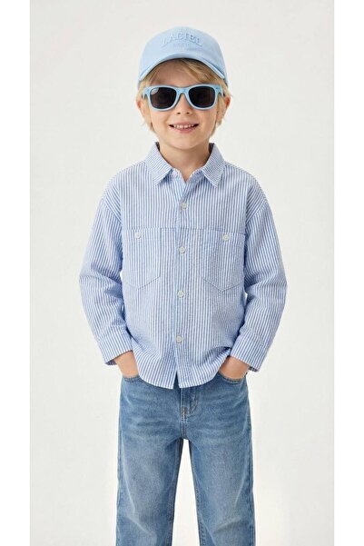 babymoon kids Boy's Denim Trousers 100% Cotton Striped Shirt 2-Piece Set