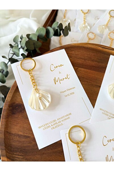 Gami Handmade Davetiyeli İncili İstiridye Anahtarlık söz, nişan nikah kına öz...